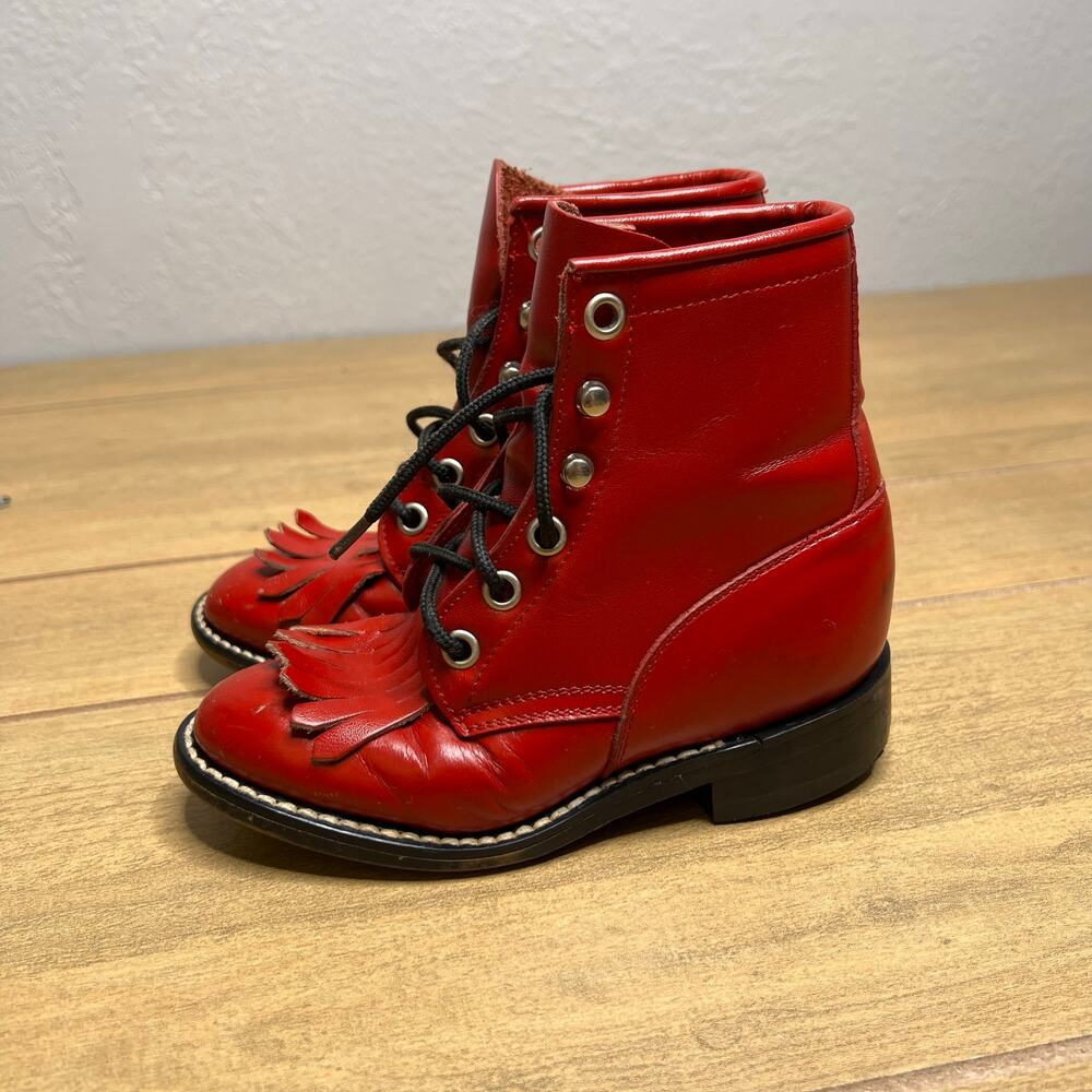 Vintage Justin Junior 503C Red Ankle Cowboy Western Lace-Up Boot Kids 9 D boho - Picture 10 of 13